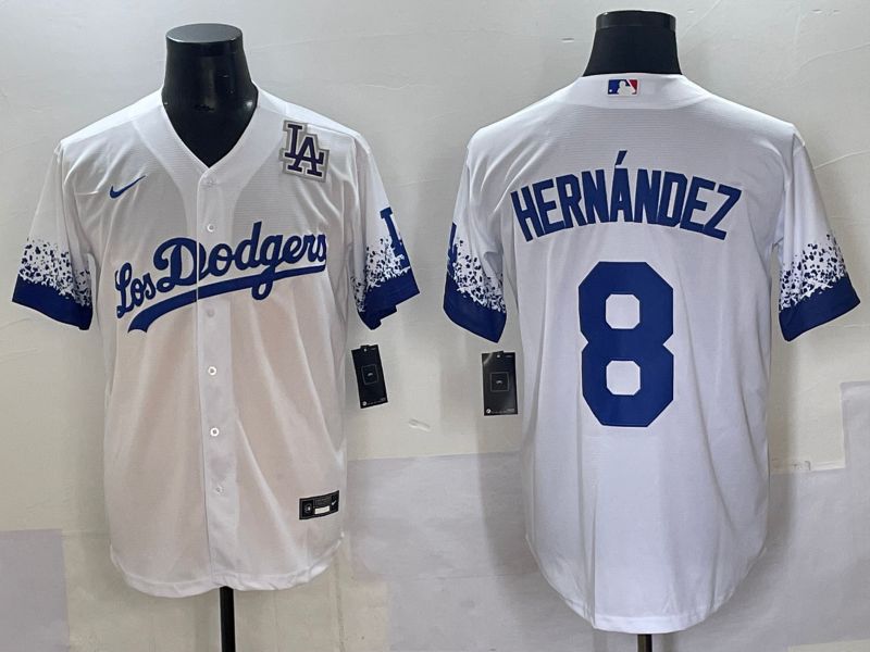 Men 2025 Los Angeles Dodgers #8 Hernandez White blue City Edition Nike MLB Jersey style 8->los angeles dodgers->MLB Jersey